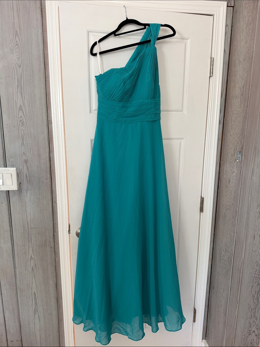 Teal One-Shoulder Chiffon Maxi Dress